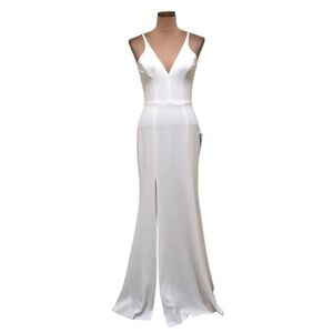 NWT Dress The Population Iris Maxi Dress Size Small White Plunge Neck Slit Gown
